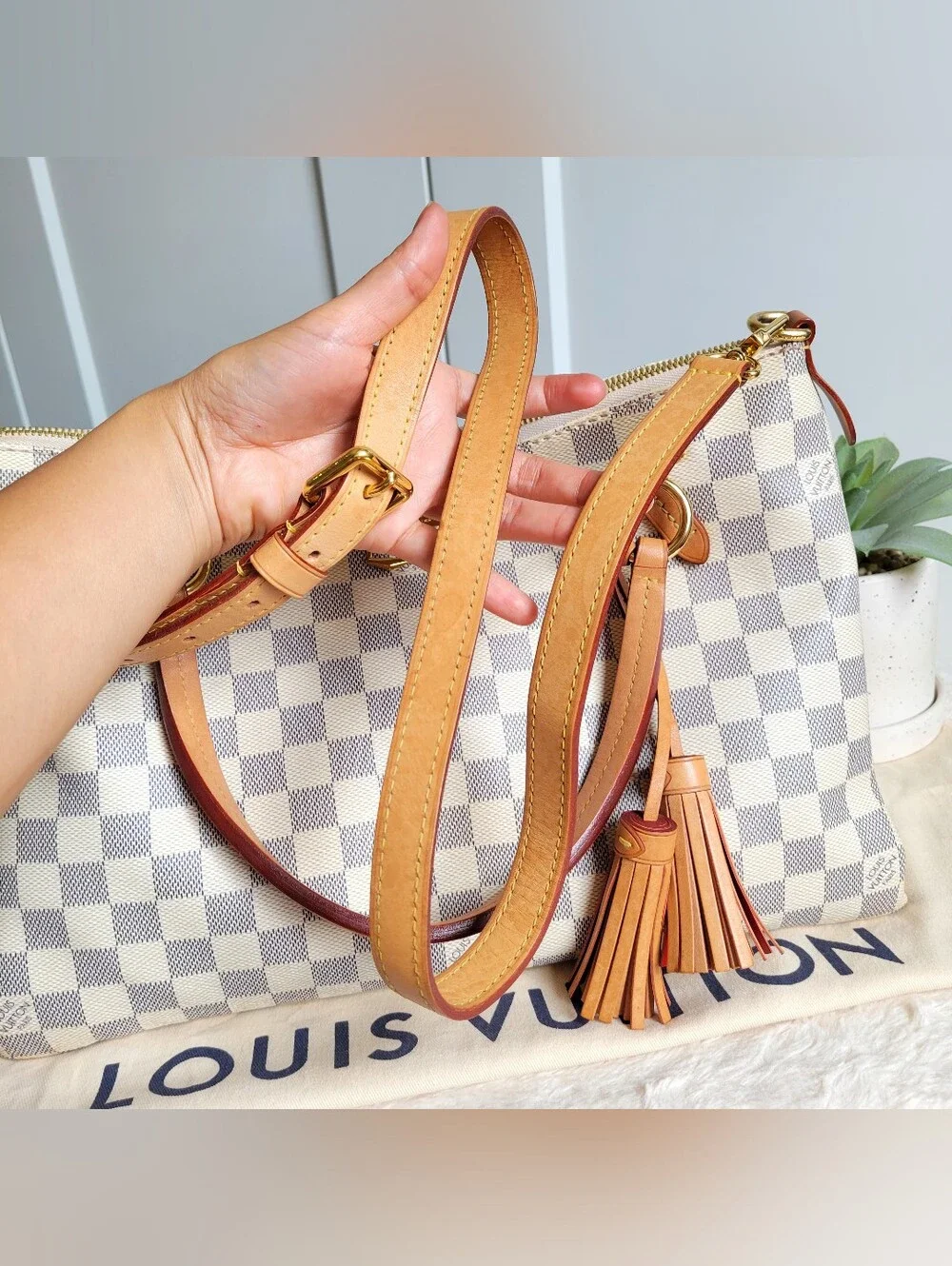 Louis Vuitton Damier Azur Satchel in Beige and Tan